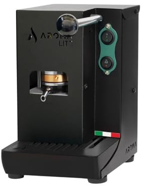 Aroma Lite Macchina Espresso Cialde ESE 44 mm Pressacialda Ottone | Colore Nero, Serbatoio Vetro, Espresso Cremoso Come al Bar, Piccola, Silenziosa, Made in Italy Casa e Ufficio