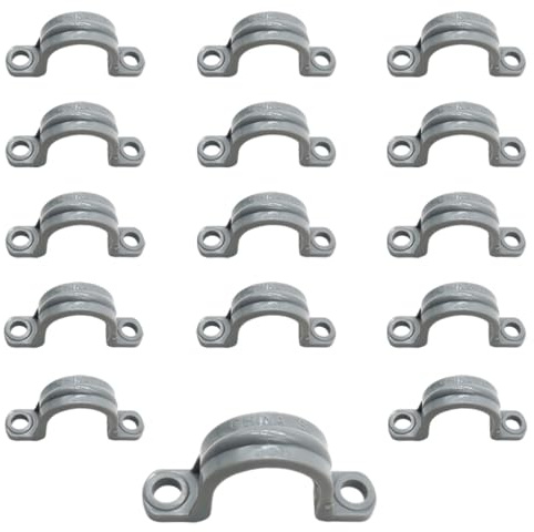 CZAKOMIX U-Collier de Serrage Tuyau, Serrage en Plastique, Supports de Tuyau, Colliers de Serrage 2 Trous Tuyau, Clips Gris Pour Fixation/Attache Tube - 15 Pcs(Vis de Fixation non Incluses, 1 1/4)
