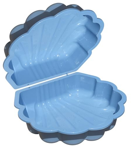 Wassermuschel Sandmuschel Sandkasten 2-teilig aus Kunststoff Muschel mit Deckel (hellblau mit Seesterne)