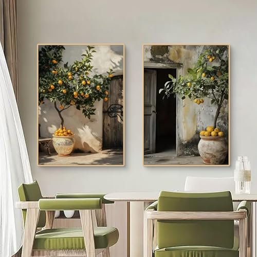 TROYSINC 2er Mediterrane Pflanzen Poster Set, Zitronenbaum Olivenbaum Bilder Set, Aesthetic Wandbilder Wohnzimmer Wanddeko für Wohnzimmer Schlafzimmer, ohne Rahmen (50x70cm,A)