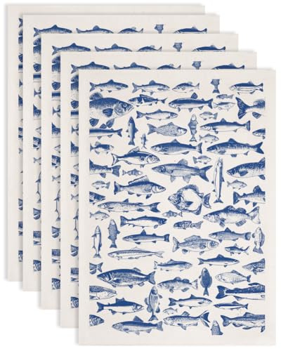 SUPERDANT 5PCS Seefisch Unterglasur Transferpapier Keramik Blaue Transferaufkleber Keramik Abziehbilder Unterglasurdekal Aufglasur Emaille Abziehbild