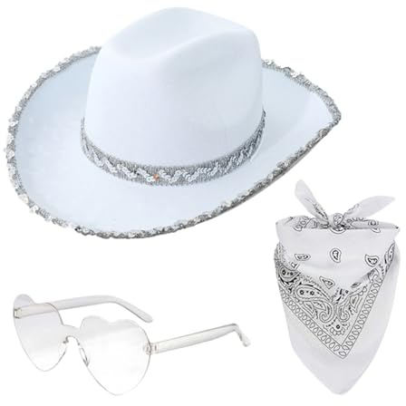 Générique Glitzernder Cowboyhut | Cowboyhut Karneval | Modischer Helm mit Bandana und Brille zum Sammeln eines Hochzeitskonzerts Country Kostüm Karneval