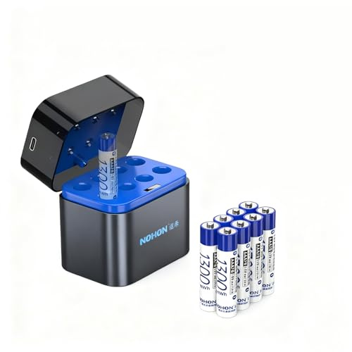 8-Pack Rechargeable 1300mWh AAA Lithium Batteries and Intelligent Charger 1.5V Constant Power, Safe Charging with High Capacity, 8 Slot Design and Intelligent Protection Functions