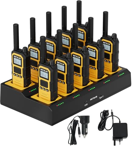 Retevis RB648Plus Walkie Talkie, Recharge Walkie Talkies for Construction | Advanced Triple Proof Long Distance 2 Way Radios with 10 Way Charger, 2000mAh, Type C(10 Pack, Yellow)