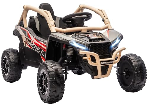 AIYAPLAY Macchina Elettrica per Bambini UTV KAWASAKI TERYX KRX, 12V Fuoristrada Auto per Bambini con 2 Motori, Cintura, Telecomando, Sospensioni, USB, Bluetooth, Musica, Luci, 3-5km/h, 3-5Anni, Giallo