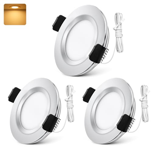 GeyouLux 3x LED Einbaustrahler 12-24V DC, Chrom, 3W, 3000K, Loch 58-62 mm | 300LM, Warmweiß, IP44, 2m Kabel, Aluminiumgehäuse, für Wohnmobil, Boot, Bad, Küche, nicht dimmbar