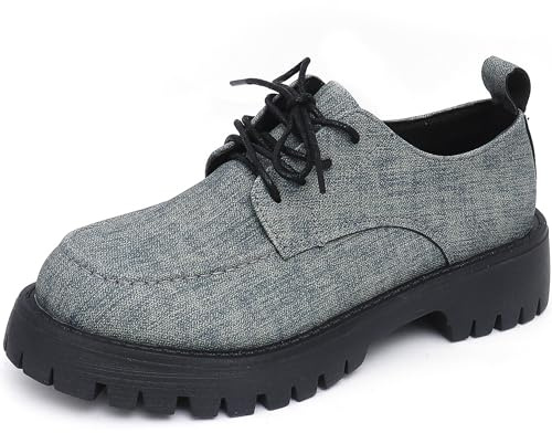 Mocasines de plataforma con cordones para mujer, ancho ancho, tacón grueso, suela de lengüeta, vestido casual, zapatos cómodos de trabajo, gris, 40.5 EU