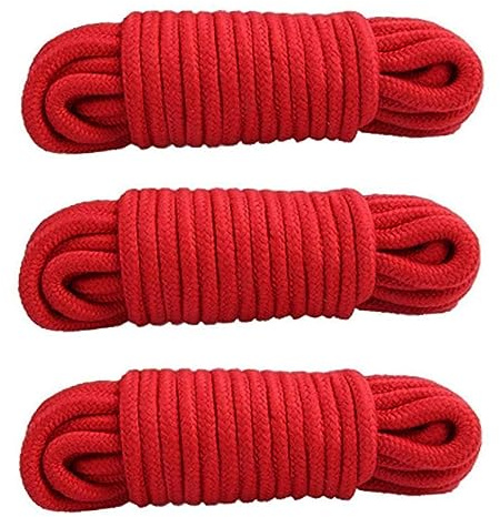 Cuerda de algodón Cordón de algodón suave trenzado de 8 mm de espesor Cuerda larga multifunción 10 m 3 piezas Rojo