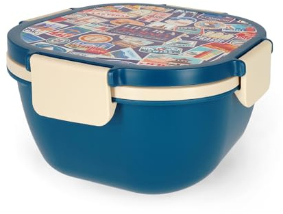 Legami - Contenitore Porta Pranzo, Lunch Box, Travel Stickers, 1 Forchetta, 1 Vassoio a scomparti, 1 Porta Condimenti Removibile Inclusi, Capacità 1700 ml, 19 x 10.7 x 19 cm