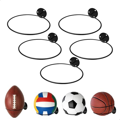 xiruiubao Ballonghållare, 5 stycken vägghållare med skruvar, metall väggfästen för fotbollsbasket volleyboll rugby, förvaring för ballong svart