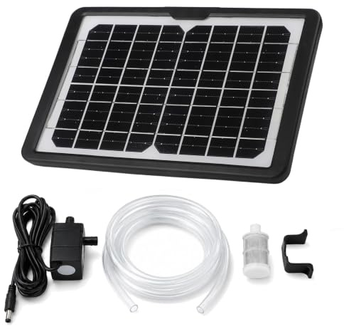 6W 9V Water Pump with Hose and Filter Set, Solar Powered Fountain Pump Adjustable Panel Bracket 240L/H Flow Rate for Fish Tank Pond Aquarium Outdoor Garden Use