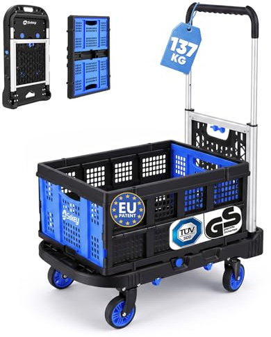 Sekey 2in1 Plattformwagen klappbar 137kg, mit Einkaufskorb, TÜV GS-geprüft | EU-Patent, Transporthilfe & Rollwagen, 360° Lenkrollen & 3-fach höhenverstellbarer Griff