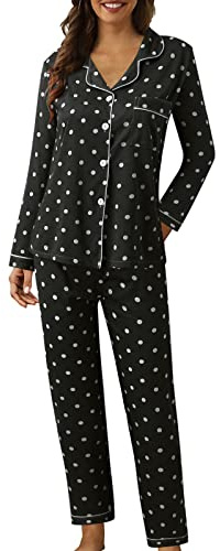 Pyjamasset dam långärmad – elegant hemmadräkt 2 delar stora storlekar | Tvådelad nattkläder med långärmade pyjamasöverdelar och pyjamasbyxor loungewear med tryckt lös hemmadräkt