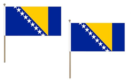 STOCKFLAGGE BOSNIEN UND HERZEGOWINA 45x30cm mit holzmast - 10 stück BOSNISCHE STOCKFAHNE 30 x 45 cm - flaggen AZ FLAG