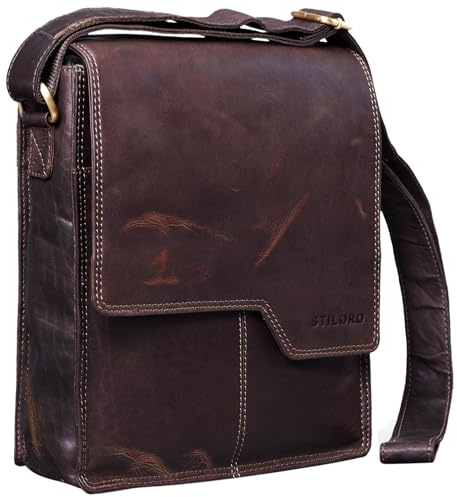 STILORD Sheffield Umhängetasche Herren Leder für 13,3 Zoll MacBooks mittelgroße Schultertasche Herrentasche Vintage Messenger Bag aus Echtleder Farbe:Cognac - Dunkelbraun
