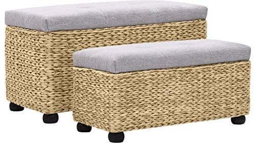 vidaXL 2X Sitzbank Seegras Grau Truhenbank Bank Truhe Sitztruhe Flurbank