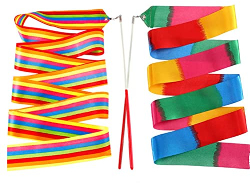 2 Pieces Dance Ribbons for Children, Rhythmic Gymnastic Ribbon Dancing Streamers with a Twirling Rod for Gym Training Circus Baton Art