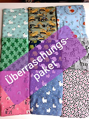 Babystoffe Stoffpaket zum Nähen GEMISCHT, Überraschungspaket Stoffe, 3 Jersey + 3 Bündchen, je 50cm, Stoffpaket Nähen Geschenk