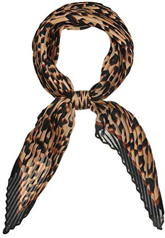 sourcing map Bufanda Plisada Con Estampado De Leopardo Cuello Pañuelo Para Mujer Dama Negro 98x45cm / 38.58x17.72 (L * W)