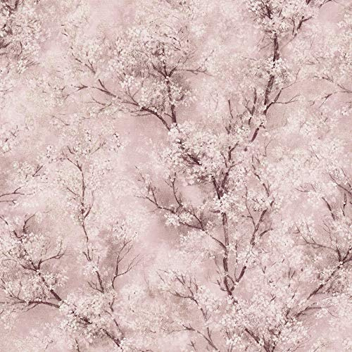 Papier peint rose poudré | Papier japonais pailleté 374204 | Fleurs | Chambre | Cerisier