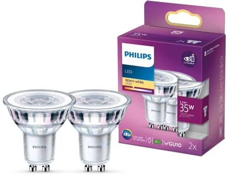 Philips LED, Faretto, 2 pz, equivalente a 35W, attacco GU10, Luce Bianca Calda