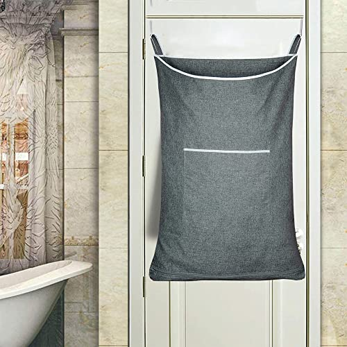 KINGSUSLAY Cesto para colgar la colada por encima de la puerta, para el baño, armario, ahorro de espacio, con 2 ganchos de acero inoxidable y 2 ganchos de succión (89 x 56 cm, gris)