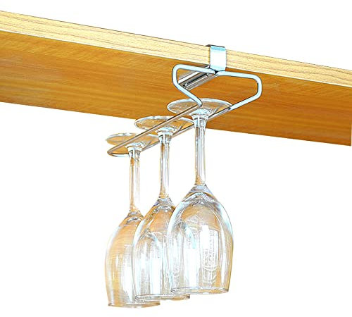 Doppelzeile Unter Dem Schrank Weinglashalter, Gläserhalter Zum Aufhängen, Weinglasregal Lageraufhänger, For Bar Küchenträger Organizer Metall (Schwarz Weiß) ( Color : Metallic , Size : Single row )