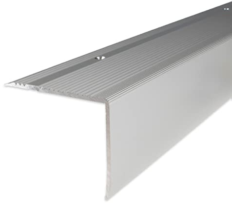 PROVISTON | Treppenkante | Aluminium eloxiert | Silber | Breite 69 mm | Höhe 55 mm | Länge 2700 mm | Gebohrt | Treppenkantenprofil | Treppenwinkel | Winkelprofil | Kombiwinkel | 1 Stück