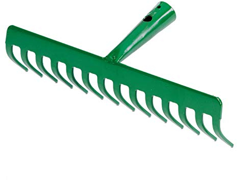 Garten Gerät Harke Rasen Boden Erde Rechen 8 bis 14 Zinken Stahl grün Gartenrechen mit und ohne Holz Stiel (Harke 14 Zinken grün ohne Stiel)