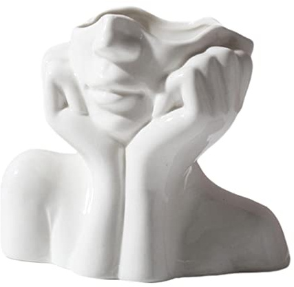 Human Face Art Keramikvase: Weiße Skulptur Pflanztopf Trockenes Blumenarrangement Vase Tischdekoration Hochzeit Büro Küche Heimdekoration