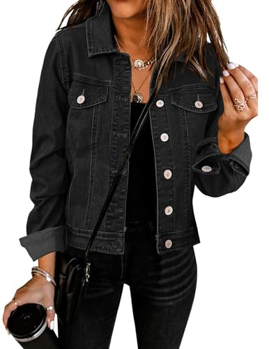 Vetinee Black Jacket Women Denim Shacket Women Vintage Black Size XX-Large Fits UK Size 24 to UK Size 26