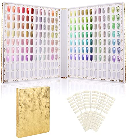 Segbeauty Libro per Unghie Espositore con 216 Colori per Unghie, con 240 Punte per Unghie Finte, Nail Art Campioni di Colore Cartone, Espositore per Smalti per Nail Art, Motivo Coccodrillo Dorato