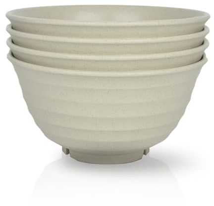 JSYMJSY skålset okrossbara, 4 delar stora frukostskålar plast, 17 cm/1 000 ml skål plast för müsli soppor, sallad, nudlar, mellanmål, mikrovågsugnssäker, diskmaskinssäker, beige