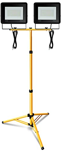Eulenke LED Baustrahler mit Stativ, 2x50W Kaltweiß Arbeitsleuchte IP66 Wasserdicht 6000K Scheinwerfer 4250LM, Baulampe Innen Außen,Höhenverstellbar (mit 1m Kabel,kein Stecker), PE-M-8224 * 2 3746-1x