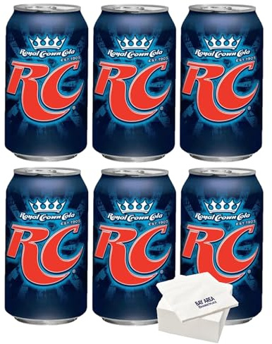 RC Cola, Royal Crown Cola, 12oz Cans, (Pack of 6) with Bay Area Marketplace Napkins