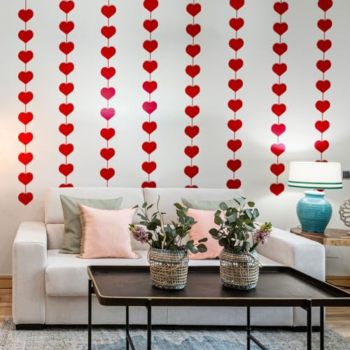 80 Hanging Hearts Christmas Decorations, Red Felt String Valentines Day Hearts 180 x 10cm