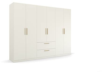 Rauch Möbel Quadra-Spin SKANDI, Kleiderschrank, Farbe Weiß, Breite 271 cm | Schrank im Skandi Stil, 6-türig, 2 Schubladen, für Schlafzimmer, Kinderzimmer, Wohnzimmer, Studentenwohnung, Garderobe