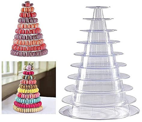 Dasing 10 Tiers Round Macaron Tower Stand, Acrylic Cupcake Holder Stand Round Macaron Dessert Pastry Tower Stand Clear Cake Display Rack for Christmas, Wedding, Birthday, Theme, Baby Shower