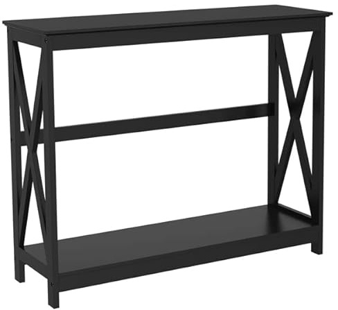 Abician Table Console Moderne en Bois Table de Canapé Rectangulaire avec 2 Étagères de Rangement pour Salon Vestibule Entrée Petits Espaces 101,5 × 30 × 81 cm Noir
