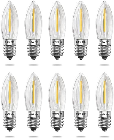 Bonlux E10 Dimmbare LED Kerzenbögen Glühbirne, 10-55V AC E10 Kegelförmige Kerzenbirne, 2200K Warmweiß 0,2W LED-Kerzenlampen für Christbaumbeleuchtung, Kerzenbögen(10 Stück)