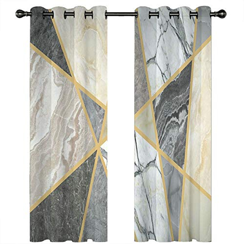 Homxi Blickdichter Vorhang 2er Pack,2 x 137W x 244H cm,Gardinen Blickdicht Gelb Grau Geometriemuster Gardinen Ösenringe