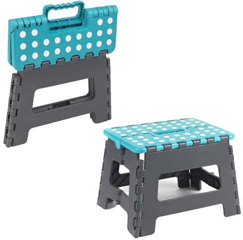 Beldray LA032289FEU6 Folding Step Stool – Small Footstool With Carry Handle, Portable Lightweight Plastic Step, Foldable Compact Storage, Strong/Sturdy, Max Weigh 150KG, For DIY/Cleaning, Blue/Grey