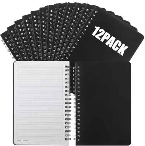 Jetec 12 Pack Waterproof Spiral Notebook Stone Paper Tactical All Weather Spiral Notebook 5 x 7 Inch Weatherproof Spiral Paper Notepad Journal Notebook Police Notepad for Outdoor Activities Recording