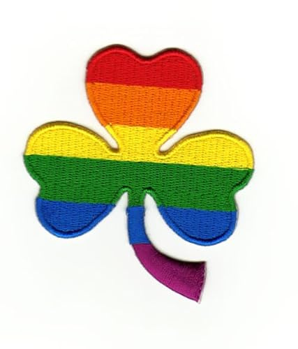 Kleeblatt Regenbogen Aufnäher zum aufbügeln oder aufnähen Bügelbild Aufbügler für Kleidung gestickter Bügelpatch Applikation Glück Patch Größe 6,5 x 7,0 cm