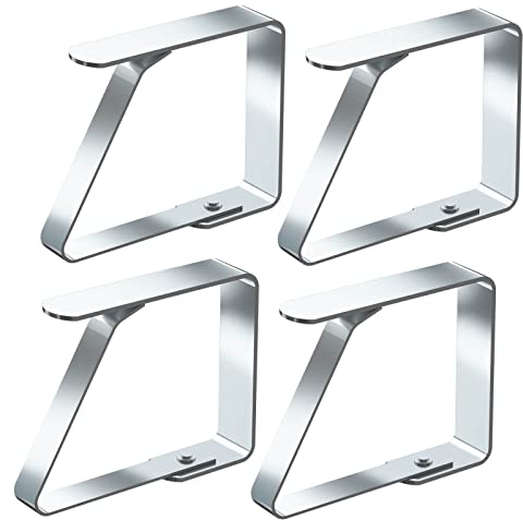 Blooven 4 Stück Große Tischtuchklammern Edelstahl, Tischdeckenklammer Tischabdeckungsklemmen Tischdecke Clips Tischtuch Clips Silber, Für Tischplatten mit 3–5 cm Stärke (Groß x 4 Stück)