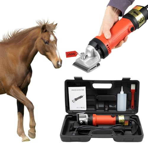 JAYEUW Horse Clippers 350W Electric Horse Grooming Kit Low Noise Grooming Clippers 6 Speeds Livestock Haircut Trimmer for Horse Goat Pony Cattle and Large Thick Coat Animals