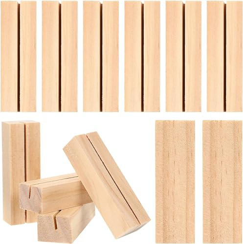 PIQIUQIU 10 Pezzo di Legno Supporto di Carta da Tavolo, Porta Numero da Tavolo Base Legno Portacarte per Matrimonio Festa Supporto in Legno (7x2.3x1.7cm)