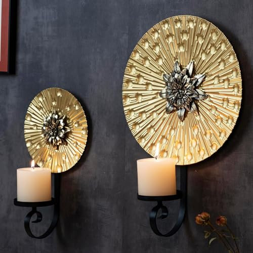 2 Stück Wandhalter für Kerzen,Wandkerzenhalter Metall Gold,Kerzenständer für Wandmontage,Wand Kerzenhalter für Deko