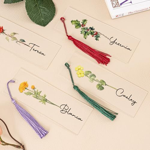 KEMEILA Personalisiertes Lesezeichen mit Geburtsblumen, Acryl, individuelles Lesezeichen für Buchliebhaber, Geschenk für Frauen, Freundin, Freund, Lehrer, Familie, Muttertagsgeschenk