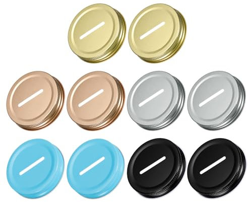 QUARKZMAN 10pz Coperchi per Fessura Monete per Barattolo Mason, 70mm/2,76 Coperchi in Latta per Bocca Regolare per Barattoli da Conserva, Multicolore